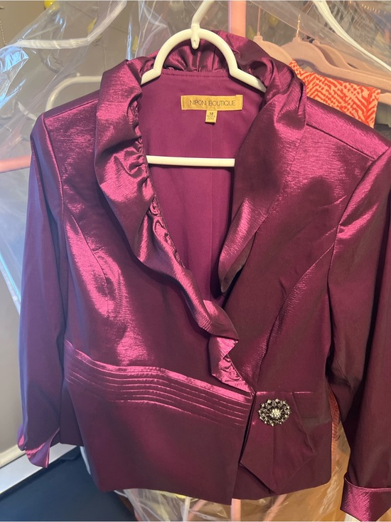 Nipon Boutique Jackets & Blazers - Nipon Boutique Satin Ruffle Jacket Blazer Berry Formal Evening Wedding Size 14